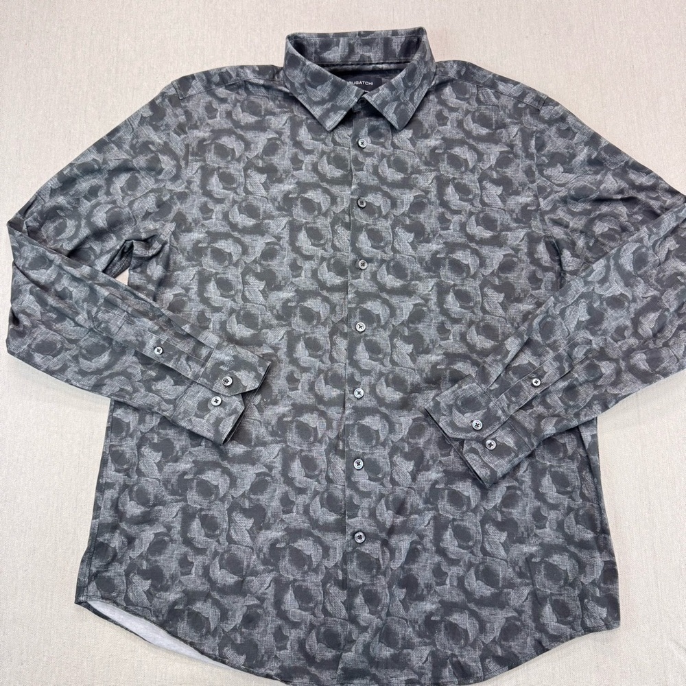 Bugatchi Men's Sz XL Black  Abstract OoohCotton 8-Way Stretch Button-Front Shirt